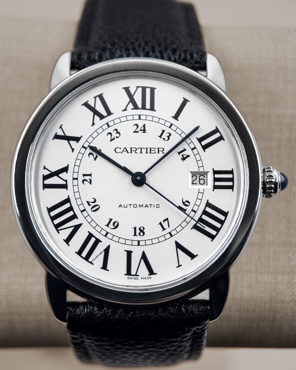 No Reserve - 2018 Cartier Ronde De Cartier Solo 42MM Silver Dial Leather Strap (W6701010)