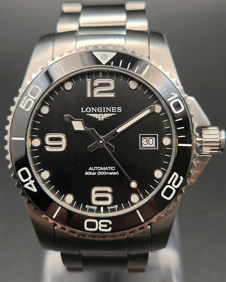 No Reserve - Longines HydroConquest 41MM Black Dial Steel Bracelet (L3.781.4)