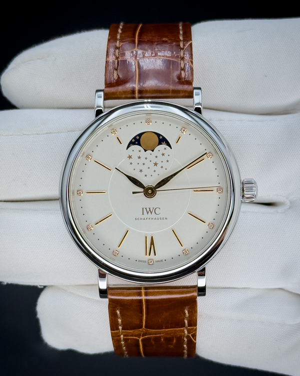 No Reserve - 2018 IWC Schaffhausen Portofino "Moon Phase" 37MM Silver Dial Leather Strap (IW459011)