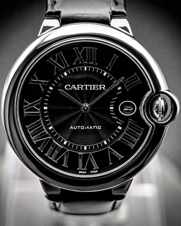No Reserve - 2017 Cartier Ballon Bleu 42MM Black Dial Leather Strap (WSBB0003)