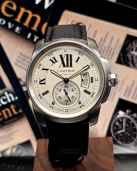 2016 Cartier Calibre de Cartier 42MM Silver Dial Leather Strap (W7100037)