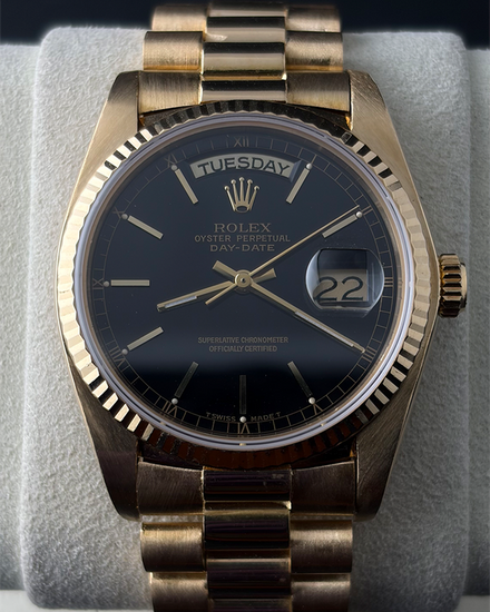 Rolex Day-Date 36MM Black Dial Yellow Gold President Bracelet (18038)