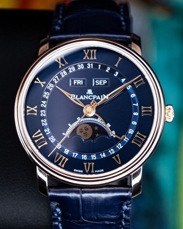No Reserve - 2024 Blancpain Villeret Quantième Complet 40MM Blue Dial Leather Strap (6654-3640-55B)