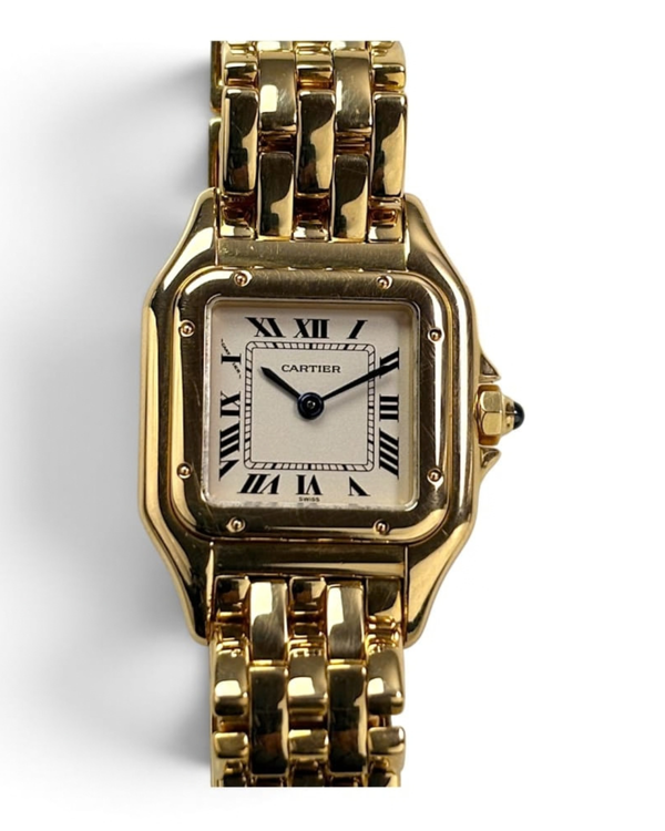 1998 Cartier Panthère De Cartier 22mm Quartz White Dial Yellow Gold Art Deco Bracelet (1070)