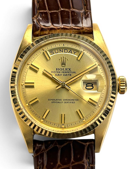 Rolex Day-Date 36MM Champagne "Pie Pan" Dial Aftermarket Leather Strap (1803)