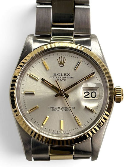 Rolex Oyster Perpetual Date 34MM Silver Dial Two-Tone Oyster Bracelet (15000)