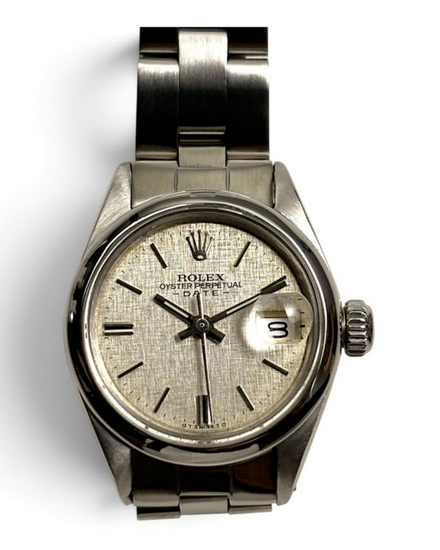 Rolex Oyster Perpetual Lady Date 26MM Silver "Linen" "Sigma" Dial Oyster Bracelet (6916)