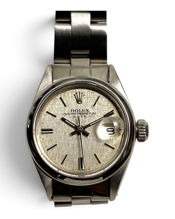 Rolex Oyster Perpetual Lady Date 26MM Silver "Linen" Dial Oyster Bracelet (6916)