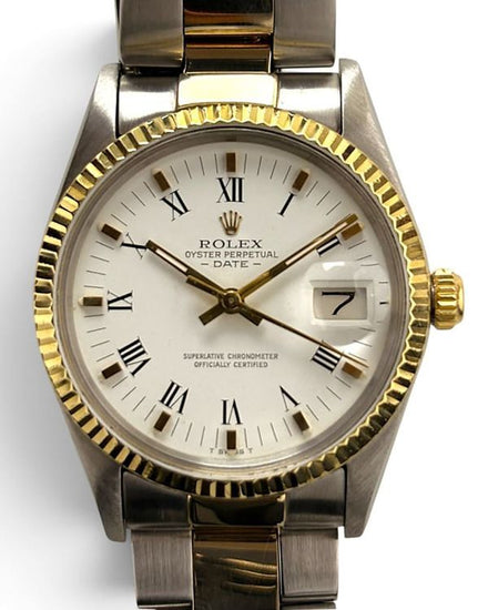 Rolex Oyster Perpetual Date 34MM White "Buckley" Dial Two-Tone Oyster Bracelet (15000)