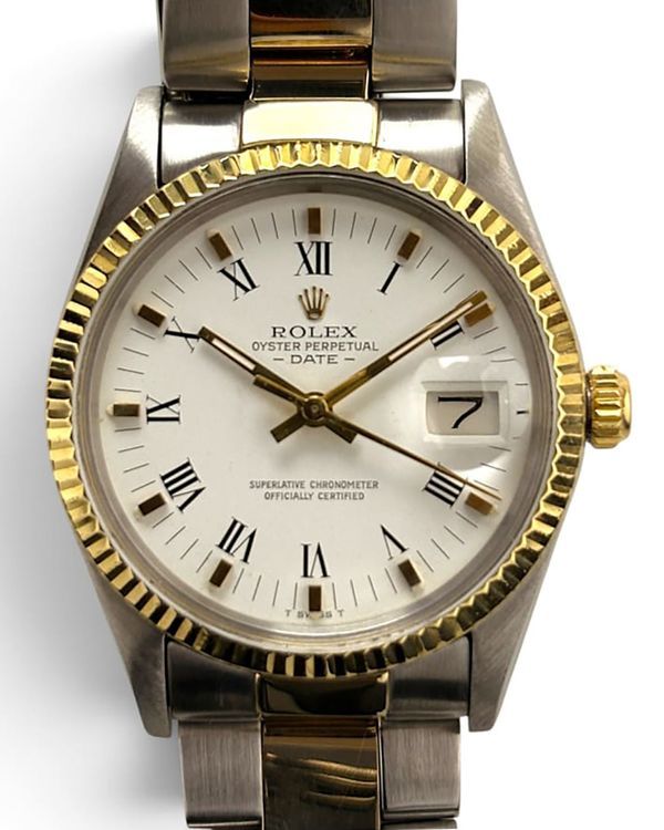 Rolex Oyster Perpetual Date 34MM White "Buckley" Dial Two-Tone Oyster Bracelet (15000)