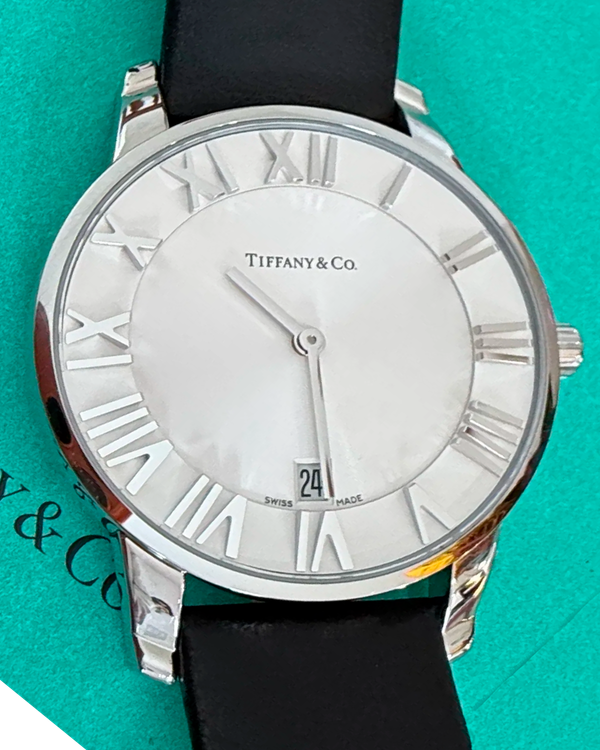 Tiffany Atlas Dome 37.5MM Quartz Silver Dial Leather Strap (Z1800.11.10A21A52A)