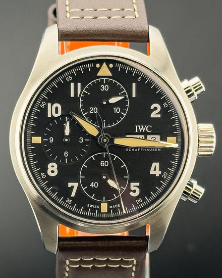2022 IWC Schaffhausen Pilot Spitfire Chronograph 41MM Black Dial Leather Strap (IW387903)