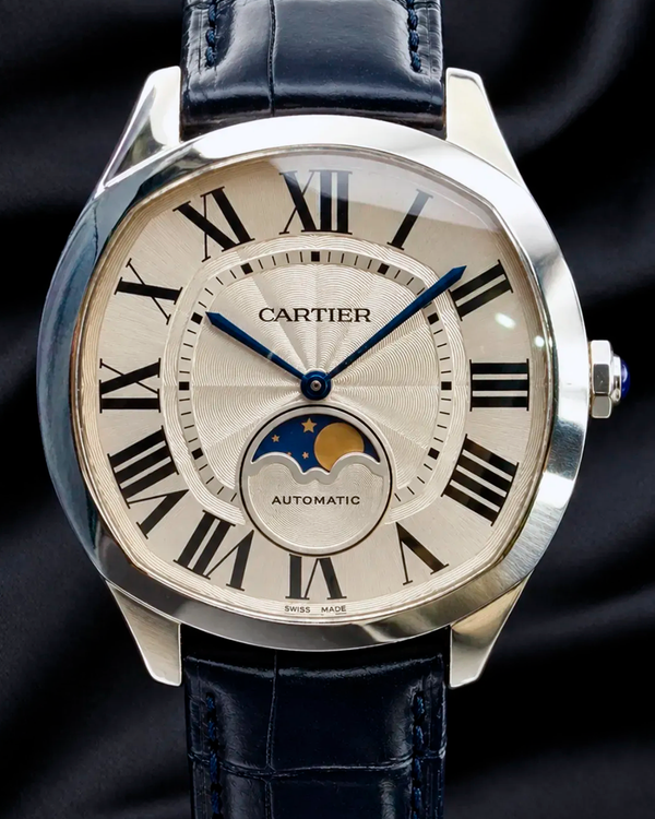 No Reserve - 2017 Cartier Drive De Cartier Moonphase 40MM Silver Dial Leather Strap (WSNM0008)