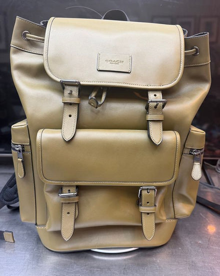 2025 Coach Backpack Sprint Large Green Leather Silver-Tone Hardware Leather Straps (Backpack)