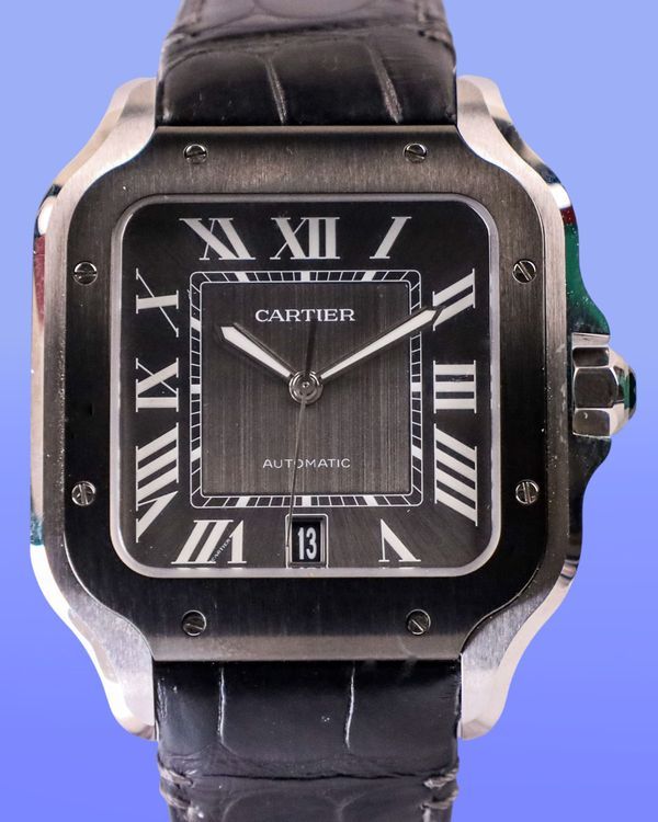 2025 Cartier Santos De Cartier 39.8MM Black Dial Leather Strap (WSSA0037)