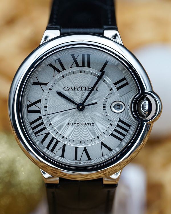 No Reserve - 2019 Cartier Ballon Bleu De Cartier 42MM Silver Dial Leather Strap (W69016Z4)