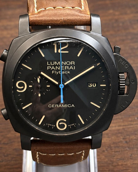 No Reserve - 2021 Panerai Luminor 1950 3 Days Chrono Flyback Ceramica 44MM Black Dial Leather Strap (PAM00580)