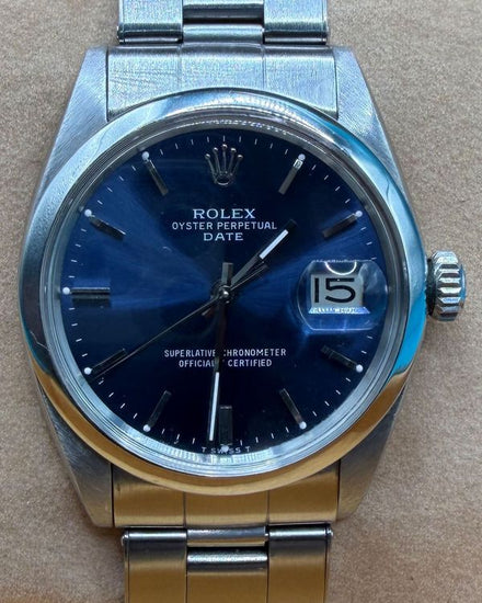 No Reserve -  Rolex Oyster Perpetual Date 34MM Blue Dial Oyster Bracelet (1500)