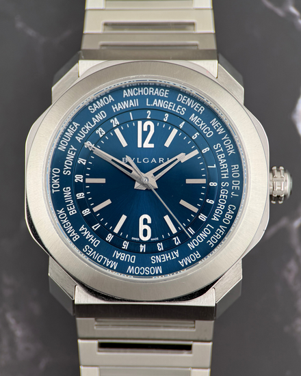 2022 Bvlgari Octo Roma Worldtimer 41MM Blue Dial Steel Bracelet (103481)
