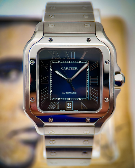 2021 Cartier Santos de Cartier 39.8MM Blue Dial Steel Bracelet (WSSA0030)
