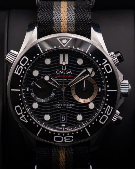 2026 Omega Seamaster Diver 300M "007 First Light" 44MM Black Dial Textile Strap (210.32.44.51.01.002)