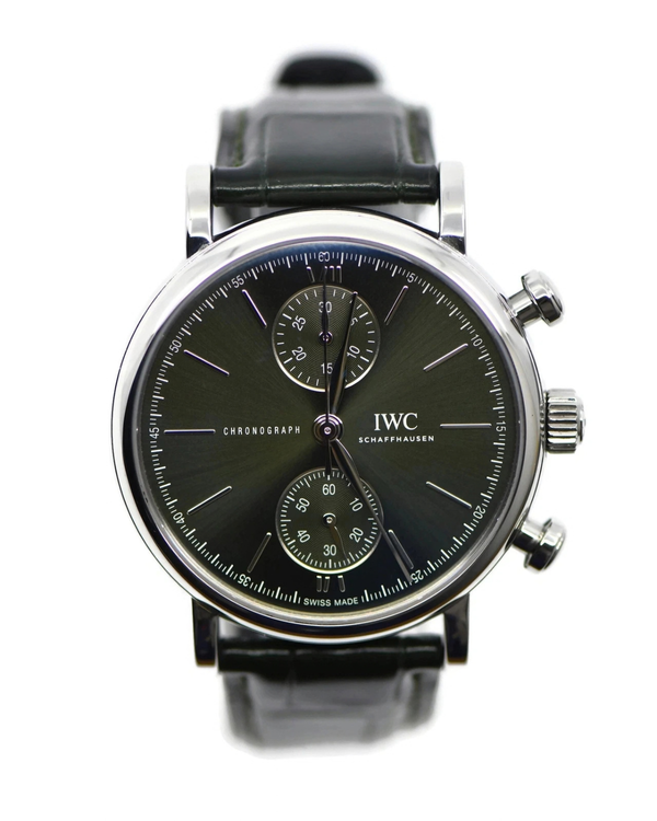 2023 IWC Schaffhausen Portofino Chronograph 39MM Green Dial Leather Strap (IW391405)
