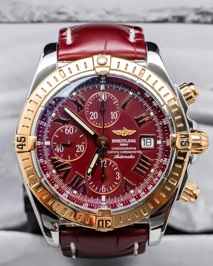 Breitling Chronomat Evolution 43MM  Bordeaux Dial Leather Strap (C1335612/K515)