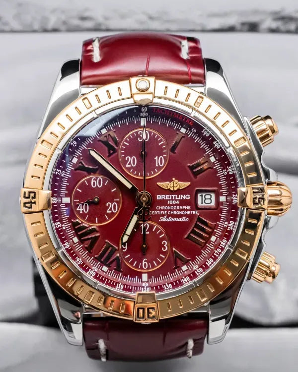 Breitling Chronomat Evolution 43MM Burgundy Dial Leather Strap (C1335612/K515)