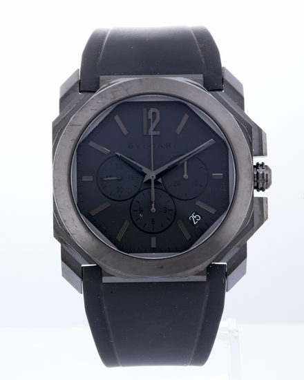 Bvlgari Octo L'Originale Velocissimo Chronograph 41MM Black Dial Rubber Strap (BGO41SCH)