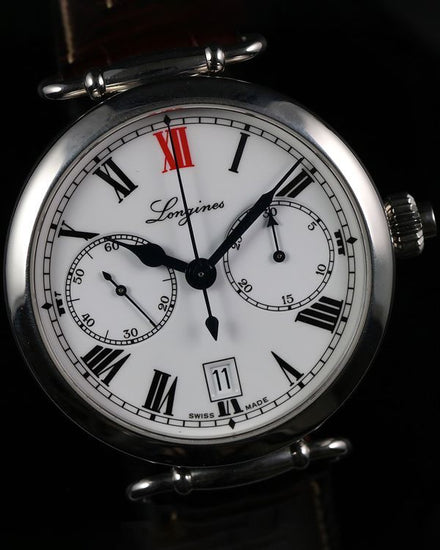 Longines Heritage Column-Wheel Single Push "180th Anniversary" S. E. 40MM White Dial Leather Strap (L2.776.4.21.3)