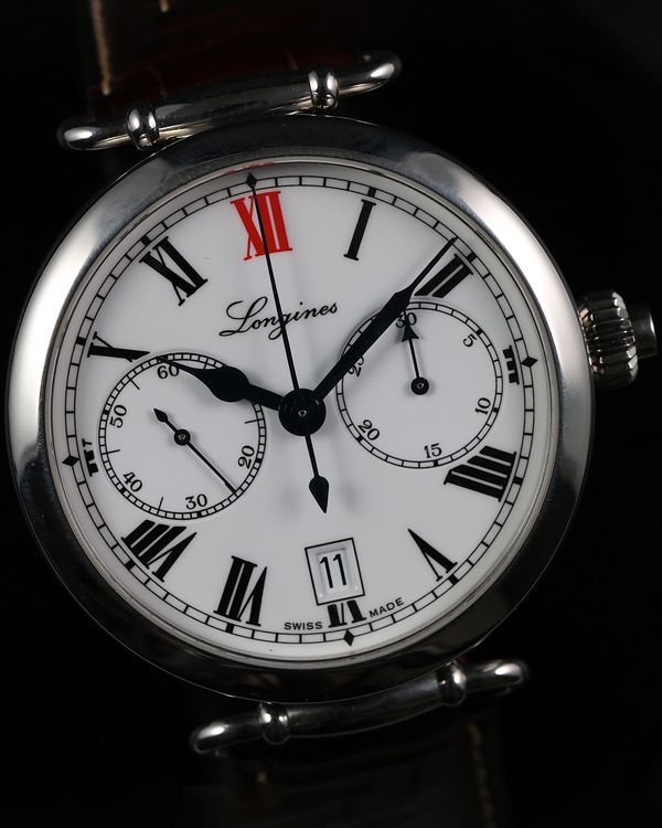 Longines Heritage Column-Wheel Single Push "180th Anniversary" S. E. 40MM White Dial Leather Strap (L2.776.4.21.3)