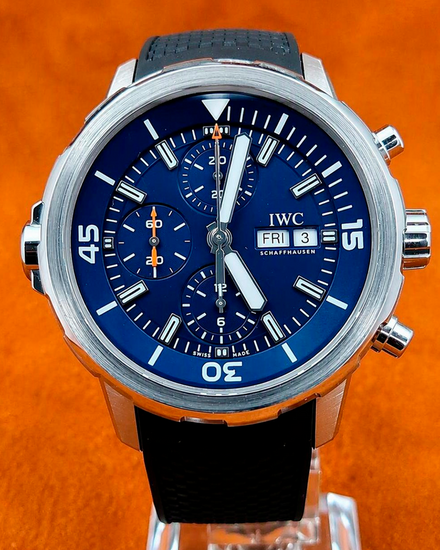 2021 IWC Schaffhausen Aquatimer Chronograph 44MM Blue Dial Rubber Strap (IW376805)
