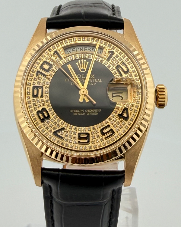 No Reserve - Rolex Day-Date 36MM Aftermarket Diamond Pavé Dial Aftermarket Leather Strap (1803)