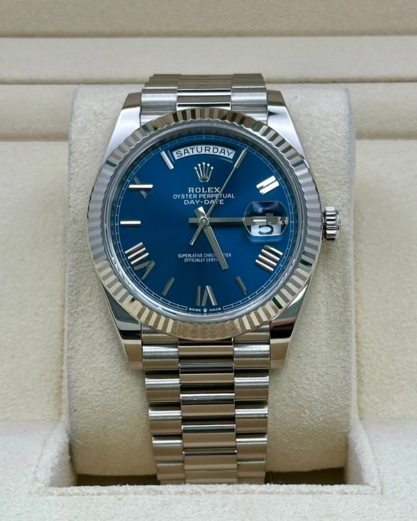 2023 Rolex Day-Date 40MM Blue Dial White Gold President Bracelet (228239)