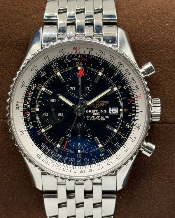 Breitling Navitimer World 46MM Black Dial Steel Bracelet (A24322)