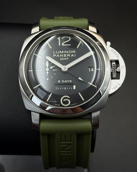 Panerai Luminor 1950 8 Days GMT 44MM Black Dial Rubber Strap (PAM00233)