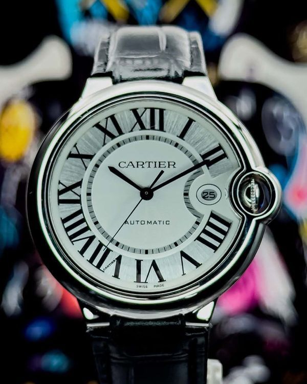 No Reserve - 2014 Cartier Ballon Bleu De Cartier 42MM Silver Dial Leather Strap (W69016Z4)