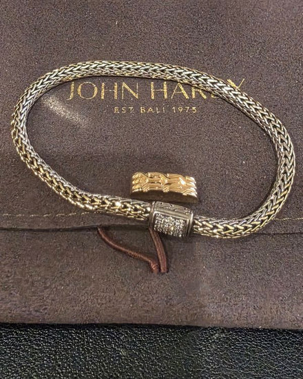 2022 John Hardy Bracelet 5MM Two-Tone Ice Dot Silver Yellow Gold Diamonds Clasp (Bracelet)