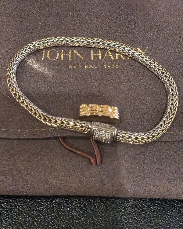 2022 John Hardy Bracelet 7.5IN Two-Tone Ice Dot Silver Yellow Gold Diamonds Clasp (Bracelet)