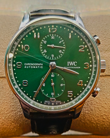 2021 IWC Schaffhausen IWC Portugieser Chronograph 41MM Green Dial Leather Strap (IW371615)