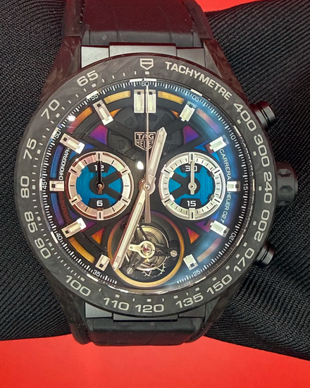 2023 Tag Heuer Carrera "Heuer-02T" Tourbillon Polychrome L.E. 45MM Black Dial Leather Strap (CAR5A8AF.FC6415)