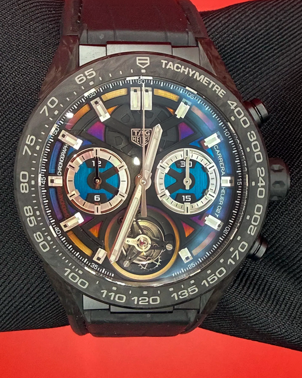 2023 Tag Heuer Carrera "Heuer-02T" Tourbillon Polychrome L.E. 45MM Black Dial Leather Strap (CAR5A8AF.FC6415)