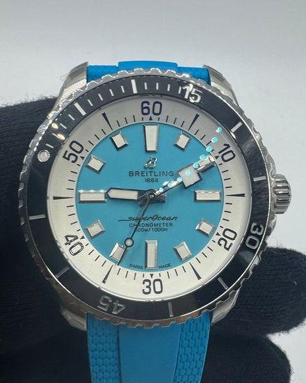 2026 Breitling Superocean 44MM Turquoise Dial Rubber Strap (A17376)