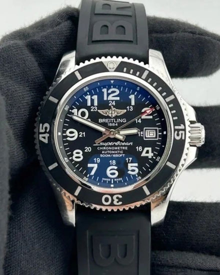 2018 Breitling Superocean II 42MM Black Dial Rubber Strap (A17365C9)