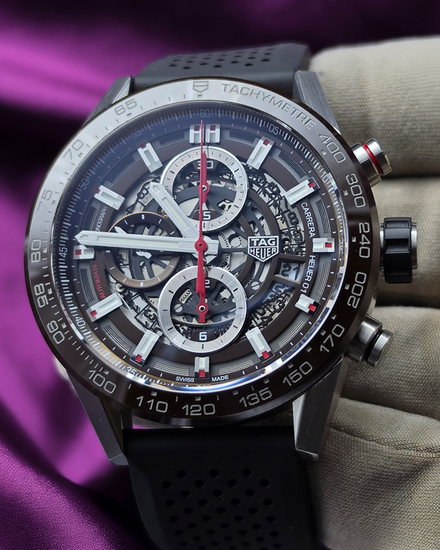 TAG Heuer Carrera Calibre HEUER 01 45MM Skeleton Dial Rubber Strap (CAR2A1Z.FT6044)