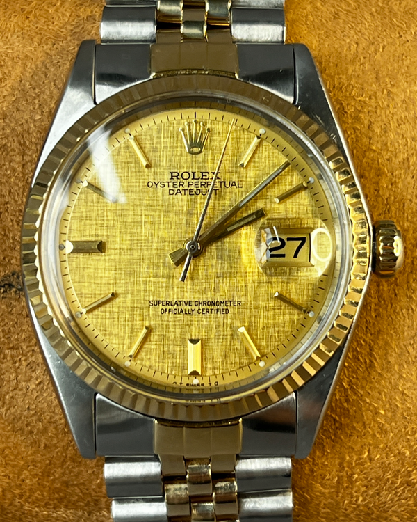 1971 Rolex Datejust 36MM "Linen Motif" Champagne Dial Two-Tone Jubilee Bracelet (1601)