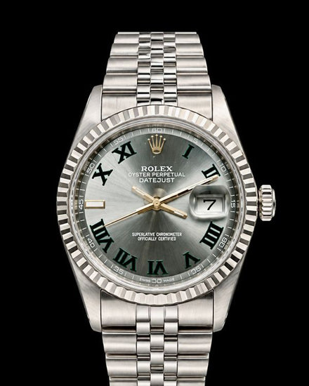 No Reserve - 1975 Rolex Datejust 36MM Aftermarket Slate "Wimbledon" Dial Aftermakart Jubilee Bracelet (1603)