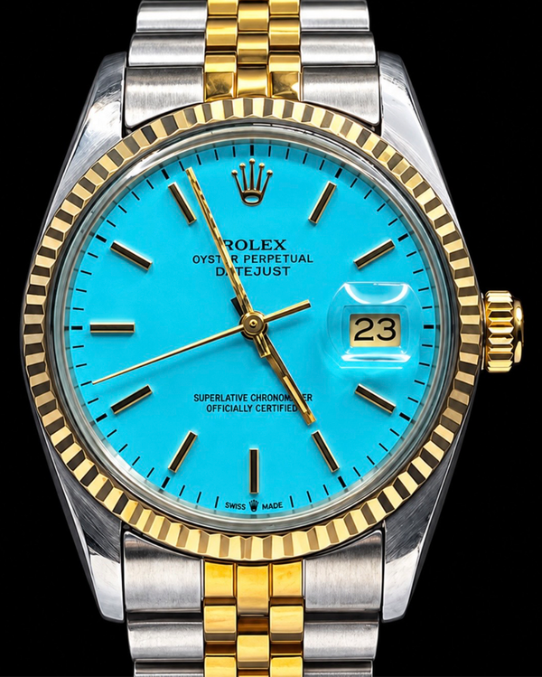 No Reserve - 1980 Rolex Datejust 36MM Aftermarket Turquoise Dial Aftermarket Two-Tone Jubilee Bracelet (16013)