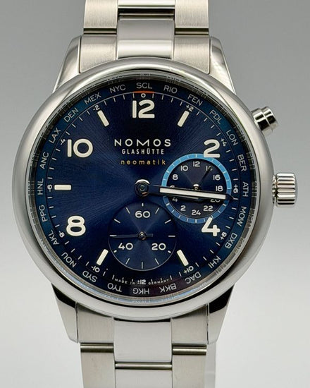 2025 NOMOS Glashutte Club Sport Neomatik Worldtimer 40MM Blue Dial Steel Bracelet (790)