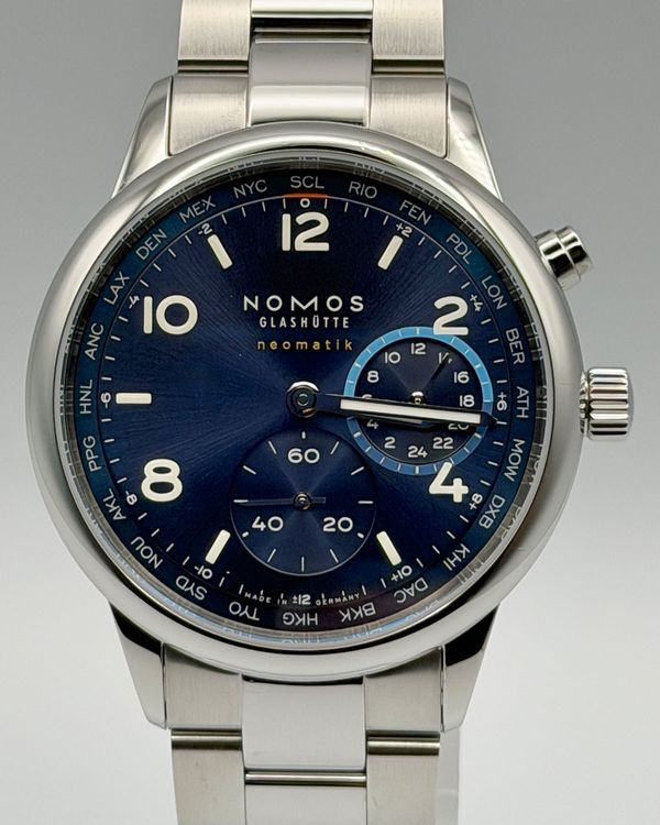 2025 NOMOS Glashutte Club Sport Neomatik Worldtimer 40MM Blue Dial Steel Bracelet (790)
